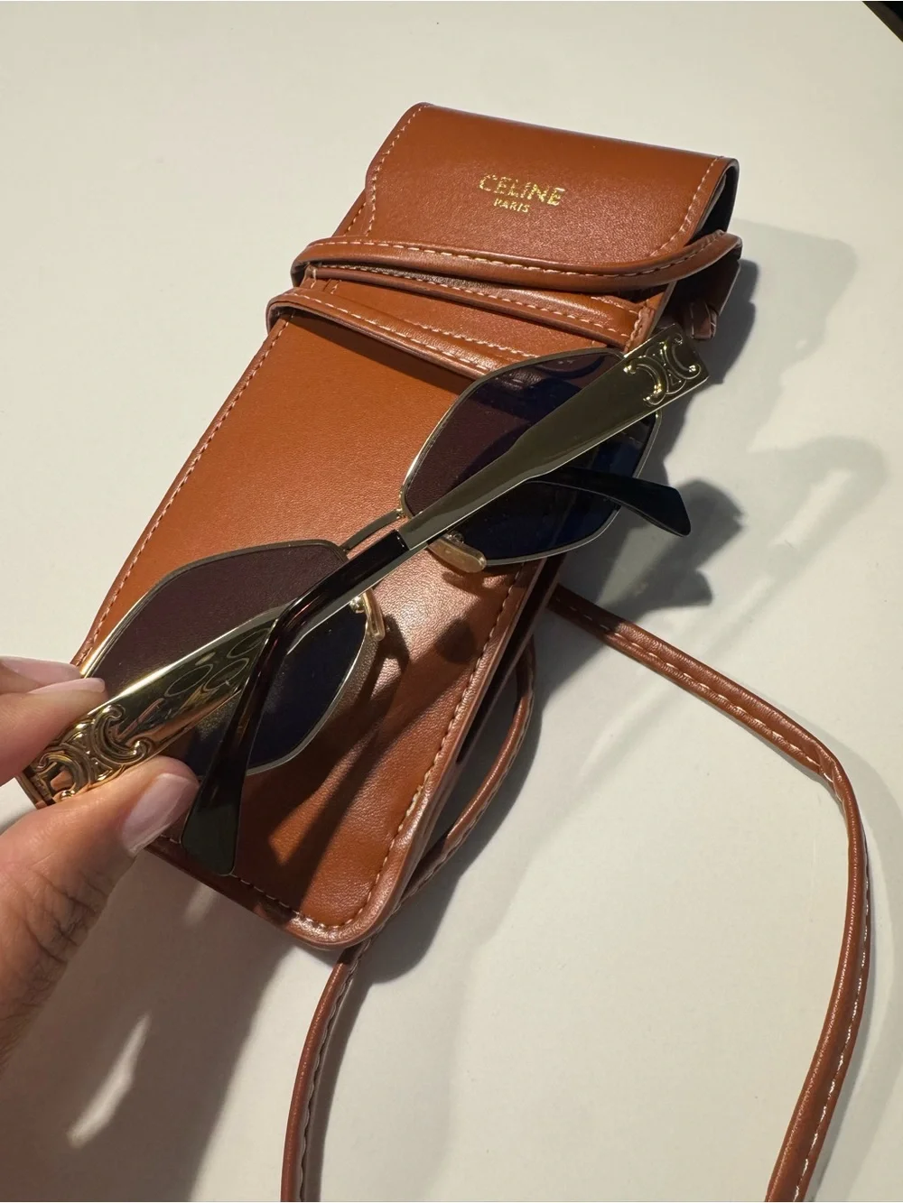 Celine Brown Leather Sunglass Case with Strap - Picture 3 of 3